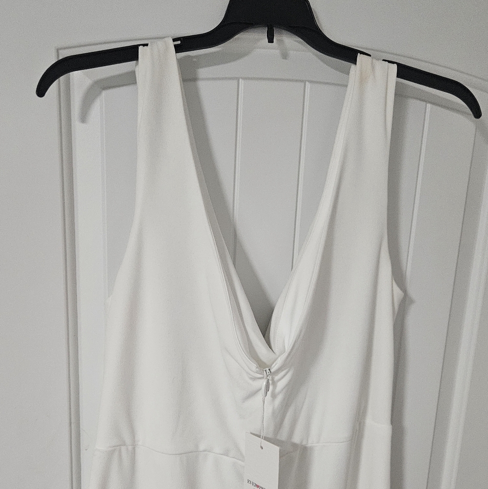 Plus Size Deep V-Neck Sleeveless High Slit Simple Wedding Dress